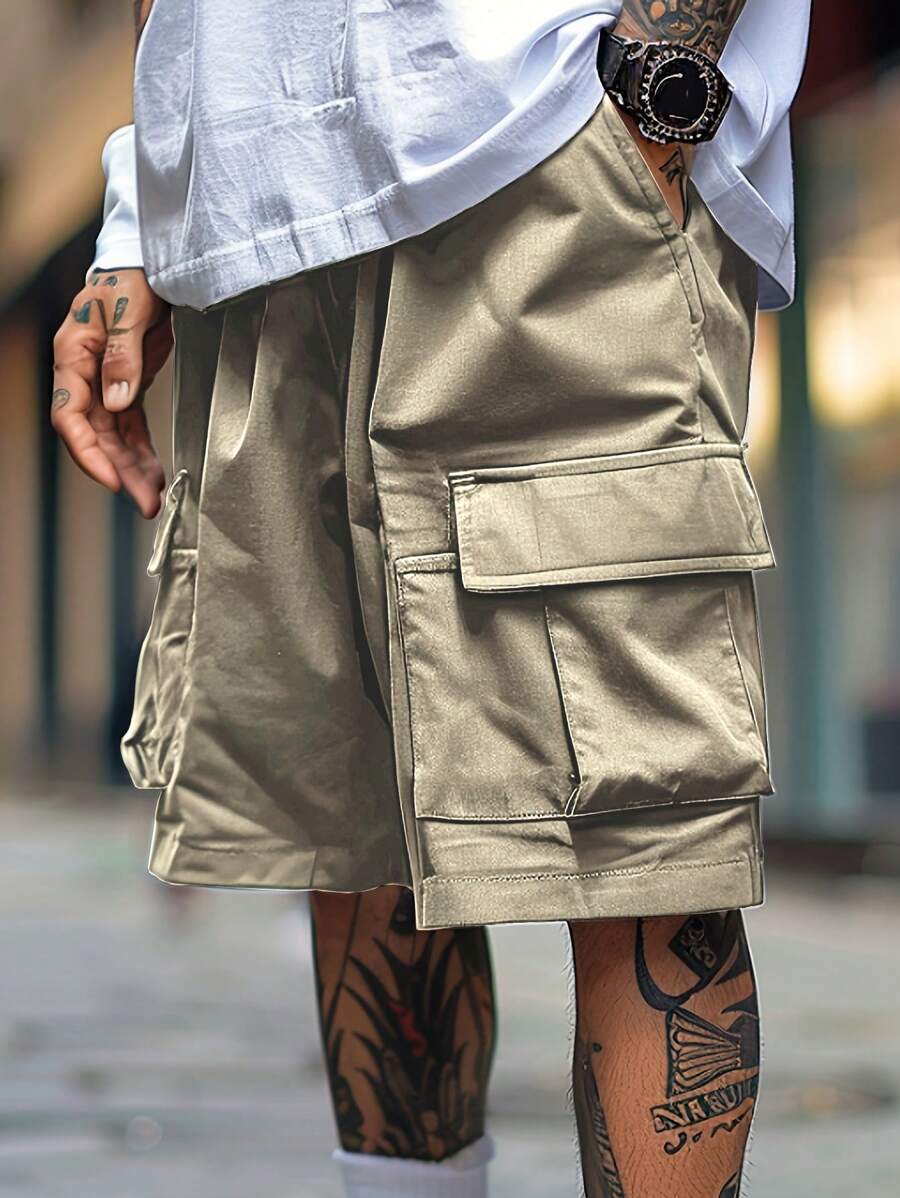 Bermudas cargo de moda para hombres, sueltas y cómodas - Caqui - Ver 1