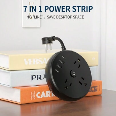 A Power Socket That Can Be Hung On The Wall And Does Not Occupy Desktop Space, With Overload Protection And Switch Function, 7-In-1 Output Terminal, Including 3 Power Outputs, 2 Usb And 2 Type-C Slots, With A Line Length Of 0.3ft, Which Is More Convenient To Store, Suitable For Taking Away Office And Household Electricity. It Is One Of Practical Gifts, And You Are Worth Buying.