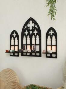 3件套哥特式木质镂空墙饰，哥特式墙面装饰，复古教堂拱形框架哥特式房间装饰，诡异乡村风墙挂饰品，适用于卧室、浴室、客厅、家居装饰、房间装饰、墙面装饰礼品、生日、毕业、开斋节、生日礼物 - 黑色 - 查看 4
