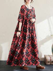 Topy, Topy, Czeskie Sukienki Damskie Casual, 2025 Lato Nowe Okrągłe Dekolty Nadruk Mankiety Luźne Przewiewne Spódnice, Casualowe Sukienki Na Plażę Z Krótkim Rękawem