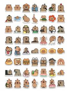 64pcs Capybara Stickers Cute Brown Stickers, Vinyl Waterproof Stickers For Laptop,Decorate Party Skateboard Phone Case Water Cup Guitar Sticker Sticker Can Diy Sticker