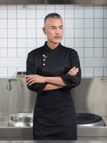 Chef Uniform Long Sleeve, Autumn/Winter, Black Color With Chinese Auspicious Cloud Pattern, , Washable, Non-Pilling Fabric, Skin-Friendly, Color-Fast, Suitable For Hotel, Restaurant, Bakery, Cafe, Kitchen, Cafeteria, Catering Back Kitchen, Design For Men - Black - View 5