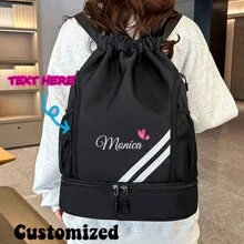 2025 New Personalized Custom Name Drawstring Double Shoulder Swim Bag Portable Rope Backpack Fitness Sports Pool Beach Equipment, Multifunction, Versatile, Large Capacity, Lightweight, Functional, Practical, All-Purpose, Colorful, Personalized, Unique, Customized - Multicolor - View 4