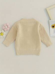 Kid Girl Autumn Sweater Sisters' Sweaters Long Sleeve Round Neck Flower Letter Embroidery Pattern Knitwear Pullover BIG/LIL SIS Embroidery Pullover - Apricot - View 4