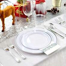 1200pcs Silver Dinnerware Set For 150 Guests, Disposable Plastic Plates For Party, Include: 150 Dinner Plates, 150 Dessert Plates, 150 Paper Napkins, 150 Cups, 150 Silverware Set 300 Forks, 150 Spoons, 150 Knives. - 50 份 - 查看 6