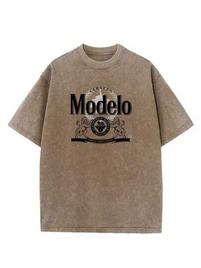 1 Piece, 230g Washed, Interwoven Letter Printed T-Shirt, High-Quality Wax Printed Cotton Retro Fashion Brand T-Shirt, Suitable For Summer T-Shirt With A Certain Thickness, Holiday Gift