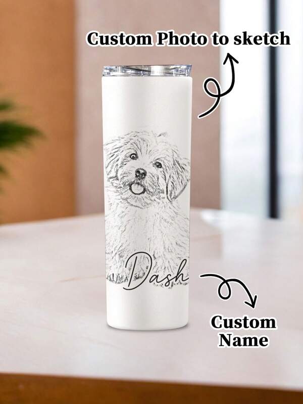 1pc 600ml Custom Pet Portrait Cups, Turn Pictures Into Sketches, Customize Pictures And Names, Pet Sketch Water Cups, Dog And Cat Portrait Cups, Pet Portrait Cups, Personalized Pet Gifts, Customized Pet Portraits