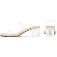 Athlefit Stylish Women's Two Strap Open Toe Heels Sandals Chunky Block Comfortable Slip On Low Heel Dress Shoes - Trong sáng - Xem 4