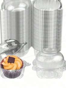 10/20/30/50/100 件透明塑料蛋糕杯盒，松饼甜点纸杯蛋糕盒饼干水果寿司包装容器，一次性透明纸杯蛋糕盒，可堆叠单隔间纸杯蛋糕，带密封盖，适用于派对婚礼 - 彩色 - 查看 6