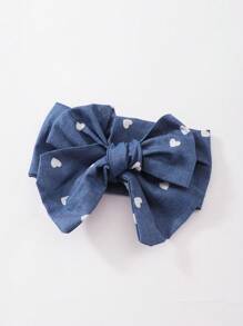 1-18个月女婴无袖牛仔色爱心印花连体衣和发带套装