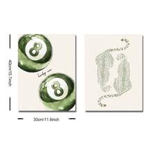 1/2pcs Unframed Green Cheetah Lucky 8 Pool Ball Y2K Preppy Art Poster Aesthetic Coquette Girly Room Decor Funky Painting Canvas Print Minimalist Wall Picture For Dorm,College Apartment,Living Room,Bedroom,Modern Home Decoration
