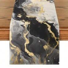 1 Pieza Camino de mesa de mármol con patrón de mármol de color azul, negro y dorado, estilo casa de campo, lavable, para uso interior y exterior, fiestas, cocina, mesa de comedor, sala de estar, mesa de centro, mesa rectangular, decoración de restaurante - oro negro - Ver 5