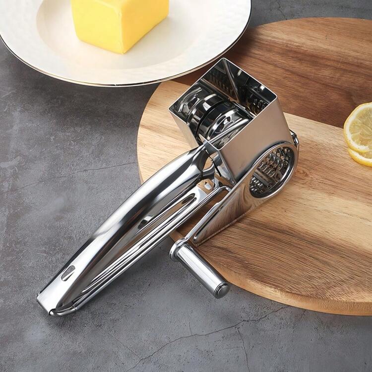 1 PIEZA Rallador de queso manual de acero inoxidable multifuncional para vegetales, chocolate, zanahoria, jengibre - Rallador rotativo eficiente y de alta calidad, herramienta de cocina práctica y eficaz - Plateado - Añade 9