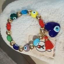 manbara 波西米亞手工幸運玻璃藍眼睛EVIL EYE陶瓷心臟哈姆薩手圓吊墜土耳其邪惡之眼項鍊，適合珠寶配戴 - 手掌 - 查看 5