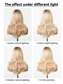 24 Inch Long Wavy Wigs With Bangs Dark Roots Brown Wigs For Women Brown Ombre Hair With Blonde Wigs,Heat-Resistant Synthetic Wigs For Daily Party Cosplay Wigs - Tóc vàng ombre - Xem 8