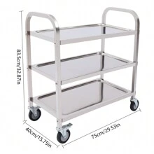 YUNRUX 3 Shelves Serving Trolley Stainless Steel Tea Trolley Kitchen Trolley Gastro Serving Aid 4 Wheels Service Trolley Clearing Trolley Up To 120 Kg - Silver - View 3