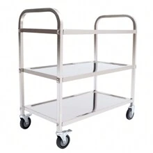 YUNRUX 3 Shelves Serving Trolley Stainless Steel Tea Trolley Kitchen Trolley Gastro Serving Aid 4 Wheels Service Trolley Clearing Trolley Up To 120 Kg - Silver - View 6