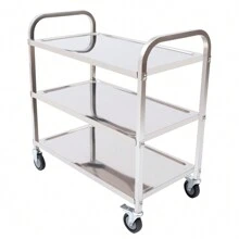 YUNRUX 3 Shelves Serving Trolley Stainless Steel Tea Trolley Kitchen Trolley Gastro Serving Aid 4 Wheels Service Trolley Clearing Trolley Up To 120 Kg - Silver - View 5
