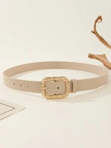 1 件简约时尚金色方形扣女士腰带，百搭，适合牛仔裤、休闲裤、连衣裙