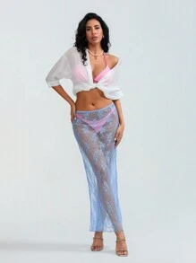 Fashionable Lace Half Skirt - Blue - View 3