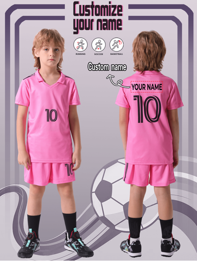 [Custom Made] 2pcs Sports Training Quick-Dry Short Sleeve Sportswear Set, 10#, Suitable For Soccer, Sports, Daily Wear, Name Customization Stylish, Fashion, Hipster, Casual, Minimal Chic Personalized, Customized, Custom, Unique Guy Costumes, Capsule Wardrobe, Boy Basic/Street Style Ideal Gifts For Him Boyfriend, Family, Friends For Birthdays, For Vacation/Holiday, For School/Competition, For Sports/Climbing