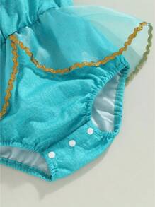 Baby Girls Summer Casual Tutu Romper Blue Short Sleeve Off Shoulder Tulle Romper - Blue - View 7