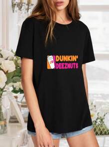 Coffee Lovers Dunkin Deeznuts Funny Graphic Women's Tee - A Humorous Classic For Your Daily Life - 黑色 - 查看 2