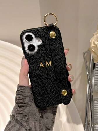 Personalized Customized Name Wristband Holder Phone Case Compatible With IPhone 16 15 14 13 12 11 Pro Max 16 15 14 Plus Shockproof Back Cover
