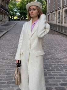 Women's Casual Woollen Cloth Solid Long Coat Spring Autumn Winter Long Jacket Warmth Tops Overcoat - White - View 2