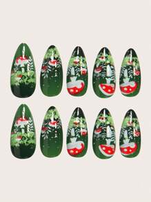 Elevate Your Style With 24pcs Medium Square Shape Press On Nails Kit Novelty Creative Fashion Dark Green Forest Red Polka Dot Mushroom Fake Nails Funky Designs Saint Patrick's Holiday Forest Meadow Removable Nail Art Set Full Cover Fake Nail Set For Women And Girls Includes 1sheet Adhesive Tabs & 1pc Mini Fils Strip Jelly Gel Random Shipment