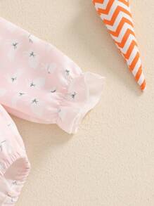 Baby Girls Rompers Easter Clothes Rabbit Print Long Sleeve Infant Bodysuits Jumpsuits With Headband - Pink - View 5