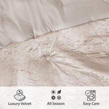 Full/Queen Cozy Velvet Comforter Sets, Luxe 3-Piece All Season Down Alternative Bedding Set, Pink Blush Damask Comforter Bed Set With Pillow Shams