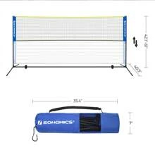 SONGMICS 3 M Badminton Net, Volleyball Net, Adjustable Poles Height, Portable Set For Tennis, Blue And Yellow - Baby Blue - View 5