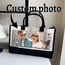 1PC Customized Picture & Text Canvas Bag, Reusable Fashion Shoulder Bag, Unisex Simple Handbag, Crossbody Bag, Perfect For Beach, Wedding And Travel, Gift For Him Or Her, Memorial Gift, Ideal Bridal Party Gift And Holiday Gift,Boho Vibes