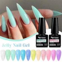 Mtssii Macaron Jelly Gel Nail Polish Blue Crystal Translucent Candy Color Semi Permanent Varnish Nail Art Soak Off UV LED Gel Polish For Summer Manicure Home Salon