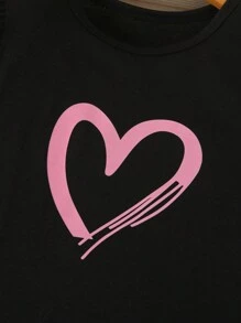 2pcs/Set Girls Cute Heart Graphic Round Neck Sleeveless Top + Shorts Summer Outdoor Casual Outfit