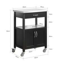 SoBuy Troli dapur dengan plat stainless steel di atas roda, kayu hitam - Hitam - View 3