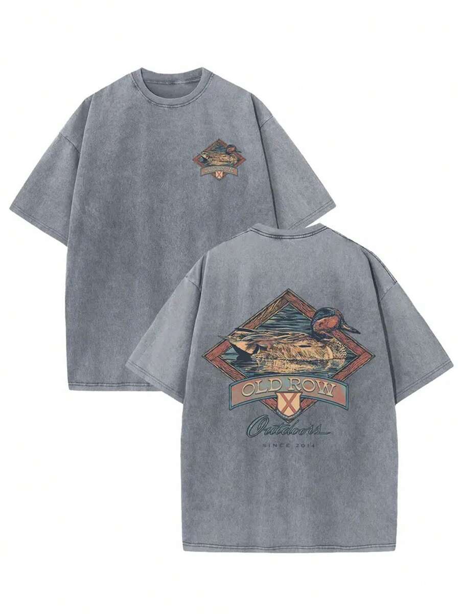 1 Piece, 230G Double-Sided Washed, Outkast Photo1 Piece, Washed Printed T-Shirt 230g, High-Quality Batik Cotton Retro Fashion Brand T-Shirt, A Certain Thickness Suitable For Summer T-Shirts, Holiday Gifts. - 深灰色 - 查看 1