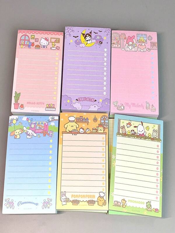 Sanrio 3 Stücke/1 Set Sanrio süßes girly Kuromi Haftnotizblock Memo Papier Planer Notizblock Tagesaufzeichnung Kleinnotizblock