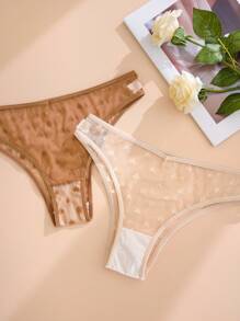 5pcs/Pack Women's Sexy Lace Heart Jacquard Mesh Breathable Comfort Triangle Panties - Multicolor - View 6