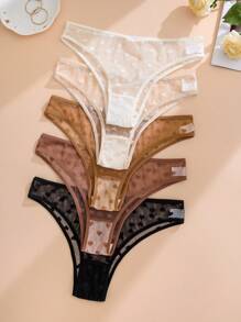 5pcs/Pack Women's Sexy Lace Heart Jacquard Mesh Breathable Comfort Triangle Panties - Multicolor - View 3