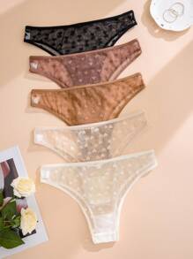 5pcs/Pack Women's Sexy Lace Heart Jacquard Mesh Breathable Comfort Triangle Panties - Multicolor - View 2