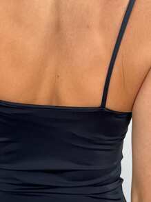 Thin Strap Tank Top In Polyamide Blouse With Lining Suplex Blouse - Black - View 3