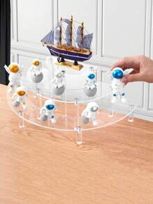Transparent Acrylic Crescent Moon Shaped Display Rack For Storing And Exhibiting Makeup Collection Items, Acrylic Multi-Tier Rack, Jewelry And Accessory Display Stand, Lucite Display Shelf - Clear - View 3