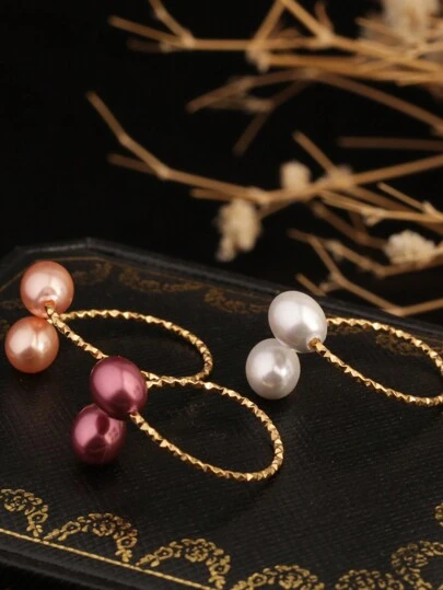 1pc Stainless Steel Delicate Starry Sky Purple/Pink/White Pearl Ring, 18K Gold Color, Minimalist Flaky Design, Suitable For Daily Wear