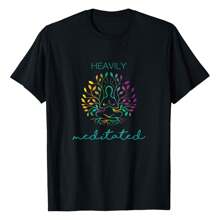 Heavily Meditated Yoga Meditation T-Shirt, Women's Printed T-Shirt 220g, 100% Cotton, Retro Fashion Street Women's Short Sleeves, Round Neck Casual Women's Outdoor Short Sleeves, Daily Four Seasons Wear, Holiday Gifts