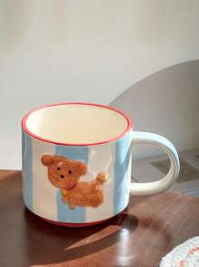 1pc Limited Edition Vintage Donkergroene Handgeschilderde Relief Bell Puppy Mok, Koffie/Thee Kopje & Ontbijtbord Cadeau