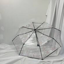 1 pieza Paraguas transparente con estampado de 4 conejos, paraguas de lluvia plegable 3 veces, paraguas transparente estilo japonés, adecuado para fotografía al aire libre y fotografía callejera, regalo de cumpleaños