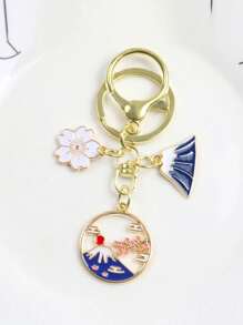 تصميم الزهور والمروحة القابلة للطي ، قلادة مفتاح جميلة ، قلادة حقيبة ، سلسلة مفاتيح بطراز ياباني ، فنغ شوي ، سلسلة مفاتيح بزهور يابانية مع حقيبة محظوظة للصحة والتعليم والأمن والثروة