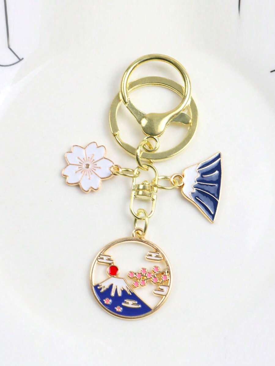 تصميم الزهور والمروحة القابلة للطي ، قلادة مفتاح جميلة ، قلادة حقيبة ، سلسلة مفاتيح بطراز ياباني ، فنغ شوي ، سلسلة مفاتيح بزهور يابانية مع حقيبة محظوظة للصحة والتعليم والأمن والثروة